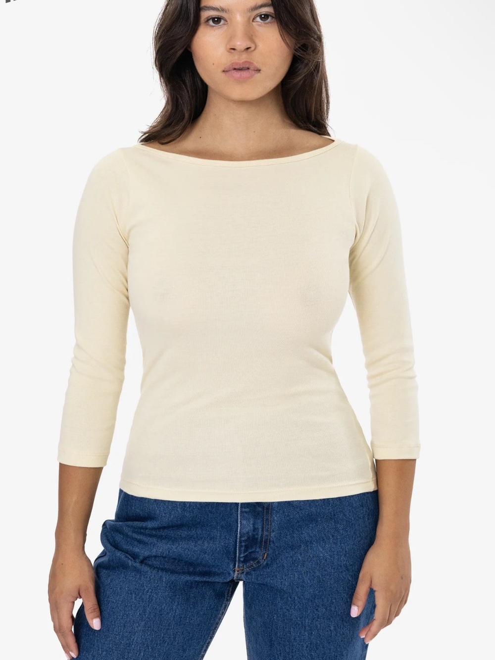 Los Angeles Apparel Creme Boatneck Baby Rib Long Sleeve Top